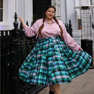 Torrid Green and Pink Plaid Full Skirt